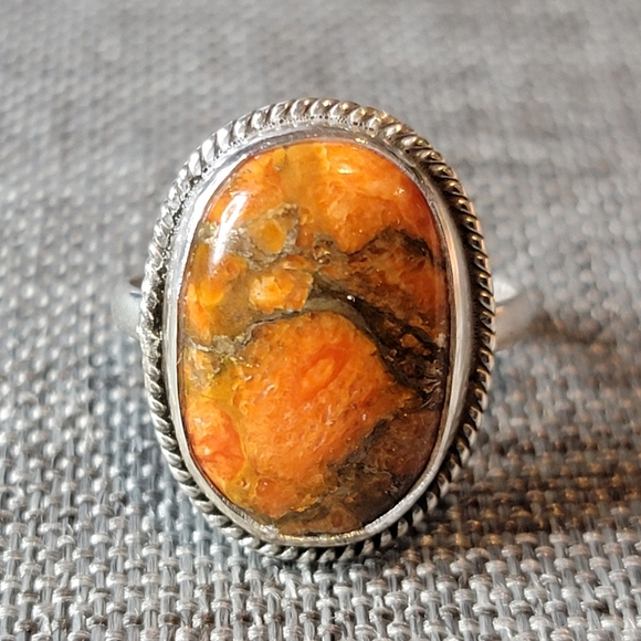 Free People Jewelry - Native Copper Turquoise Gemstone Ring Size 7.5 Sterling Silver Boho Jewelry